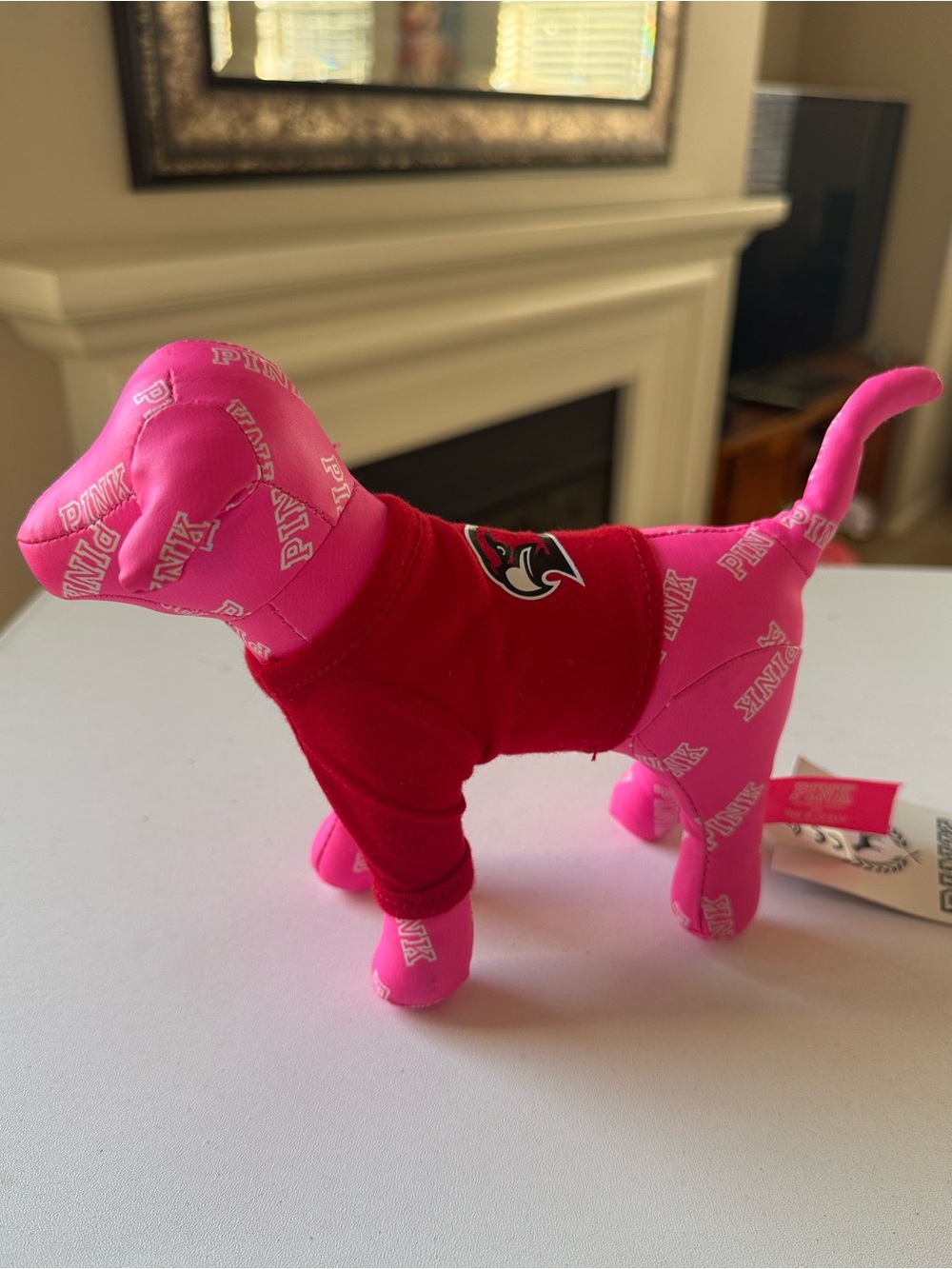 PINK Victoria's Secret Hot Pink Dog with Red cardinal college Dog Shirt